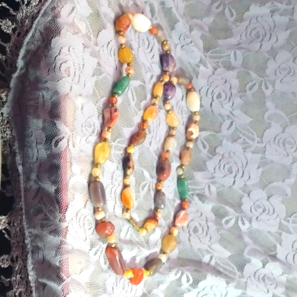 Vintage polished Stone necklace.  EG